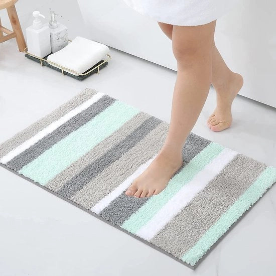 Tappeto antiscivolo per bagno, morbido, alta densità, microfibra, matraccia per bagno, assorbente, lavabile, 40 x 60 cm, verde/grigio