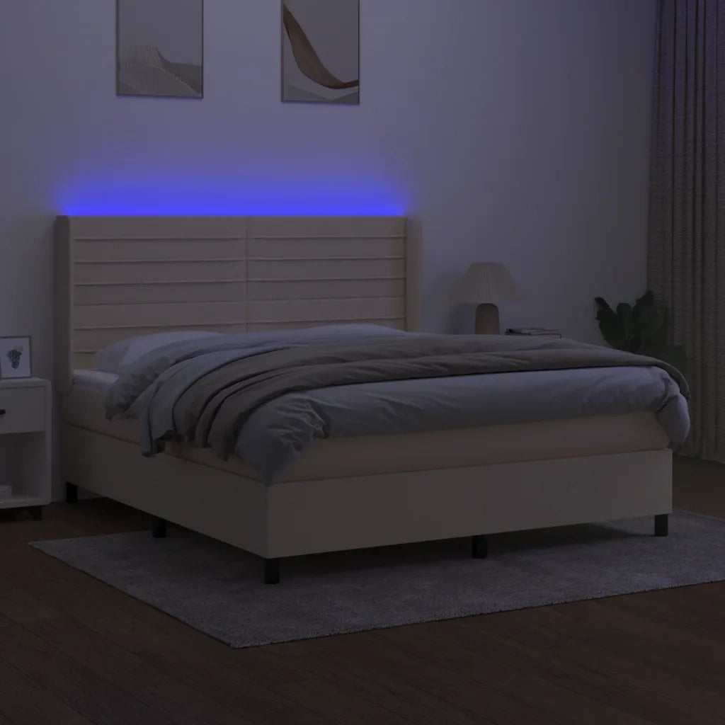 Letto a Molle con Materasso e LED Crema 160x200 cm in Tessuto 3138410