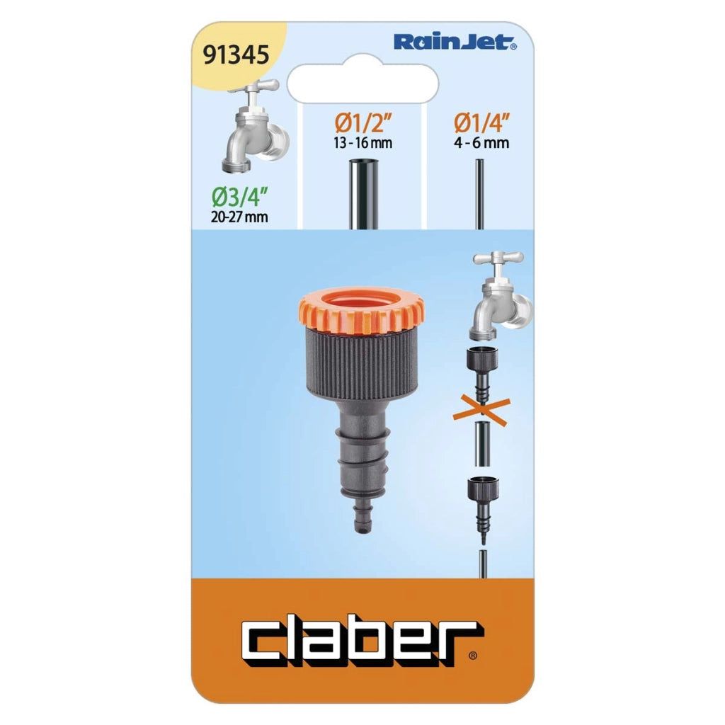 PRESA RUBINETTO PER MICROIRRIGAZIONE PER TUBO 1/2 - 1/4 IN BL. 91345 - 2 blister CLABER