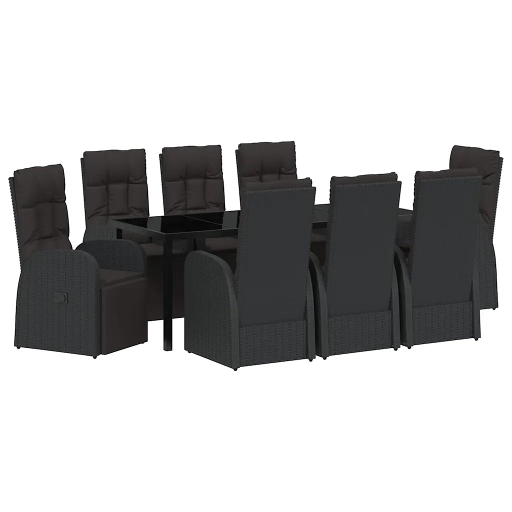 Set da Pranzo per Giardino con cuscino 9 pcs Nero polyrattan 3379519