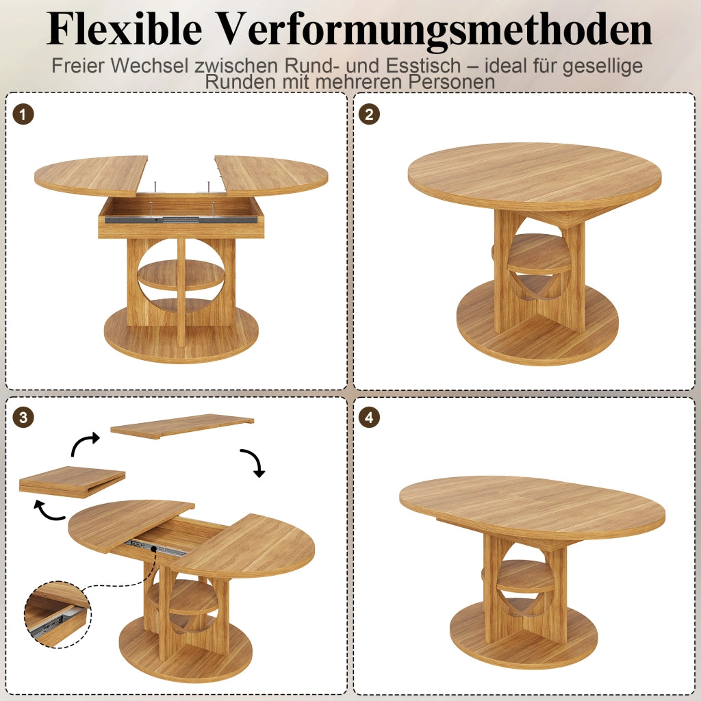 Tavolo allungabile con ripiano centrale, forma tonda e ovale, per sala da pranzo, in MDF, effetto legno stile moderno