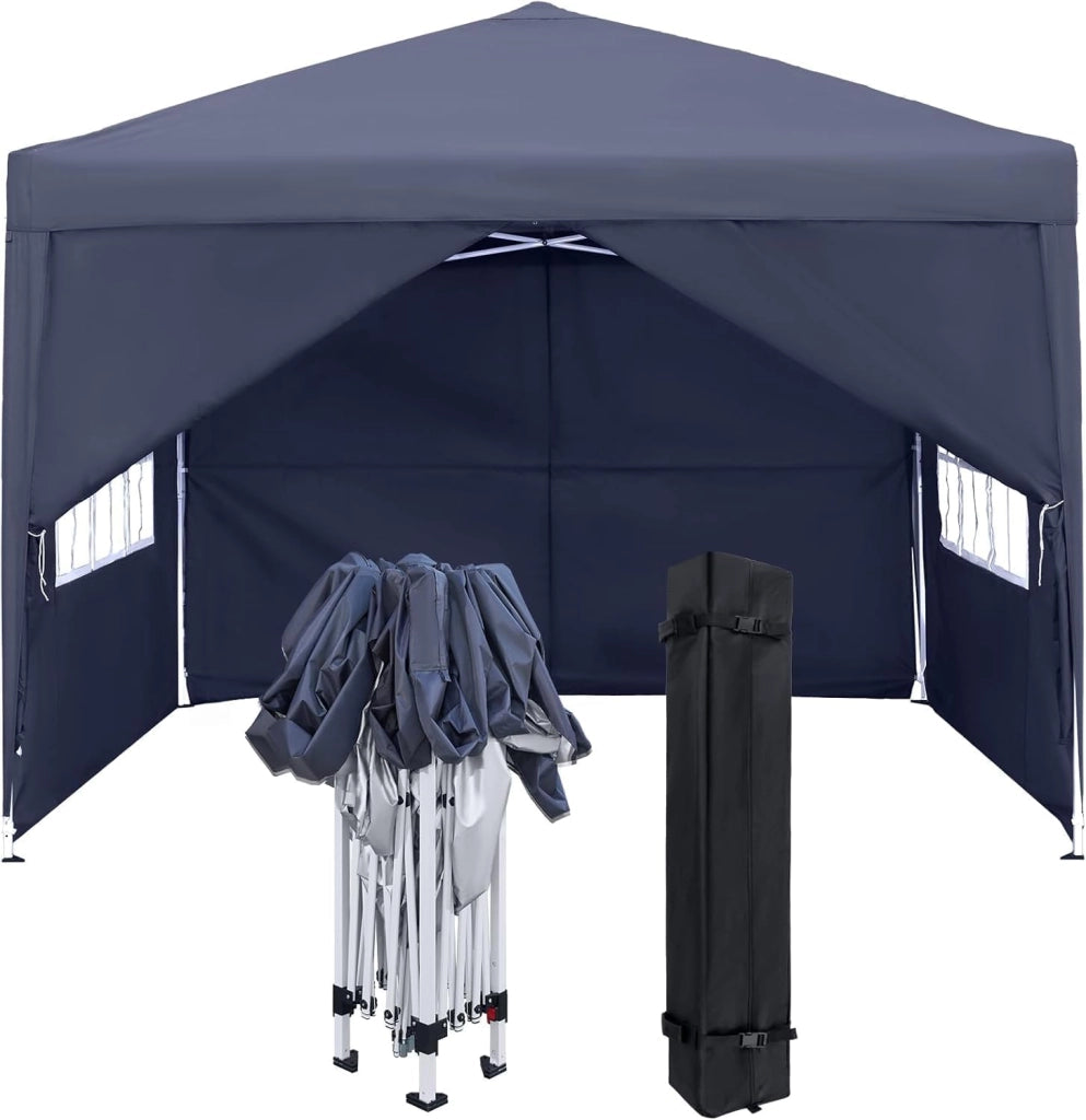 Gazebo pieghevole, 2,5 x 2,5 m, con pannelli laterali e finestre e borsa per il trasporto, in poliestere, protezione UV, pieghevole, impermeabile, protezione dal vento, per esterni, tipo C