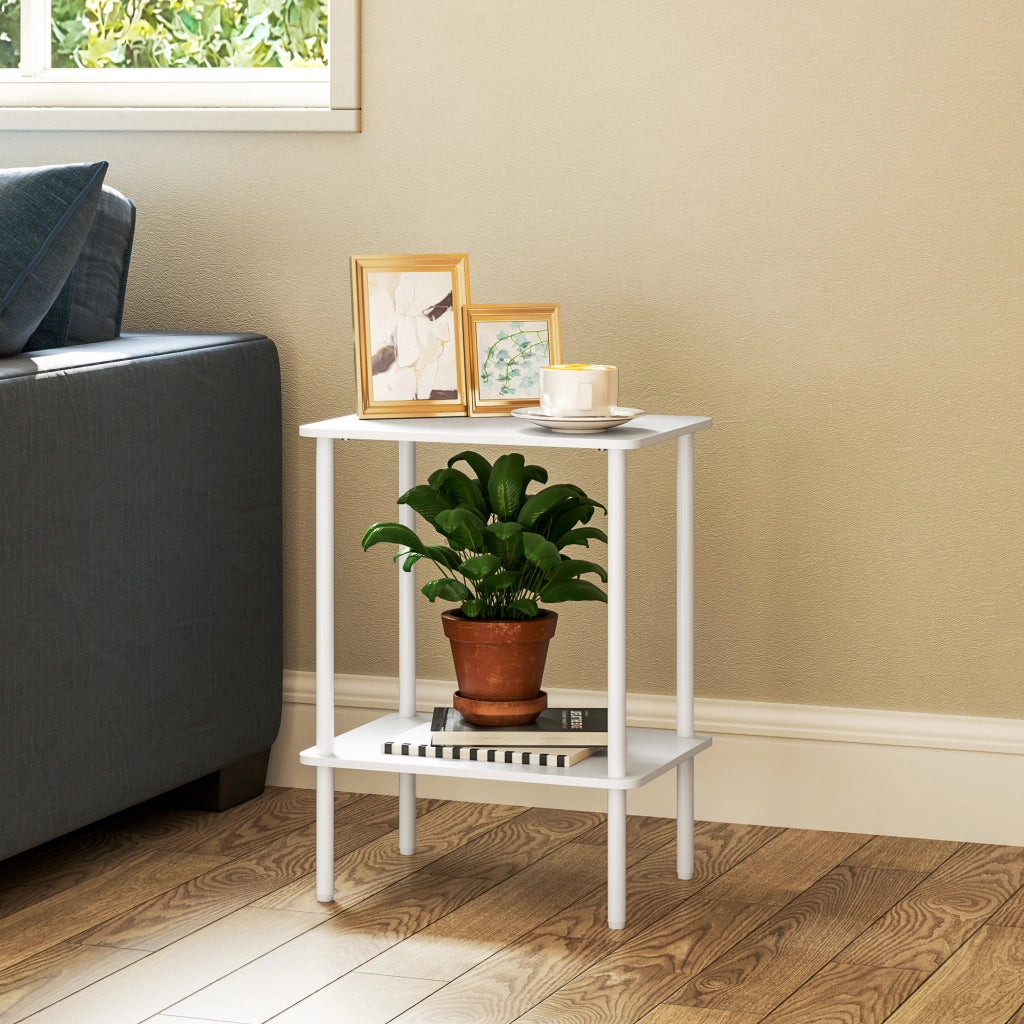 TAVOLINO 40x30x52,2 cm Legno Bianco con 2 ripiani