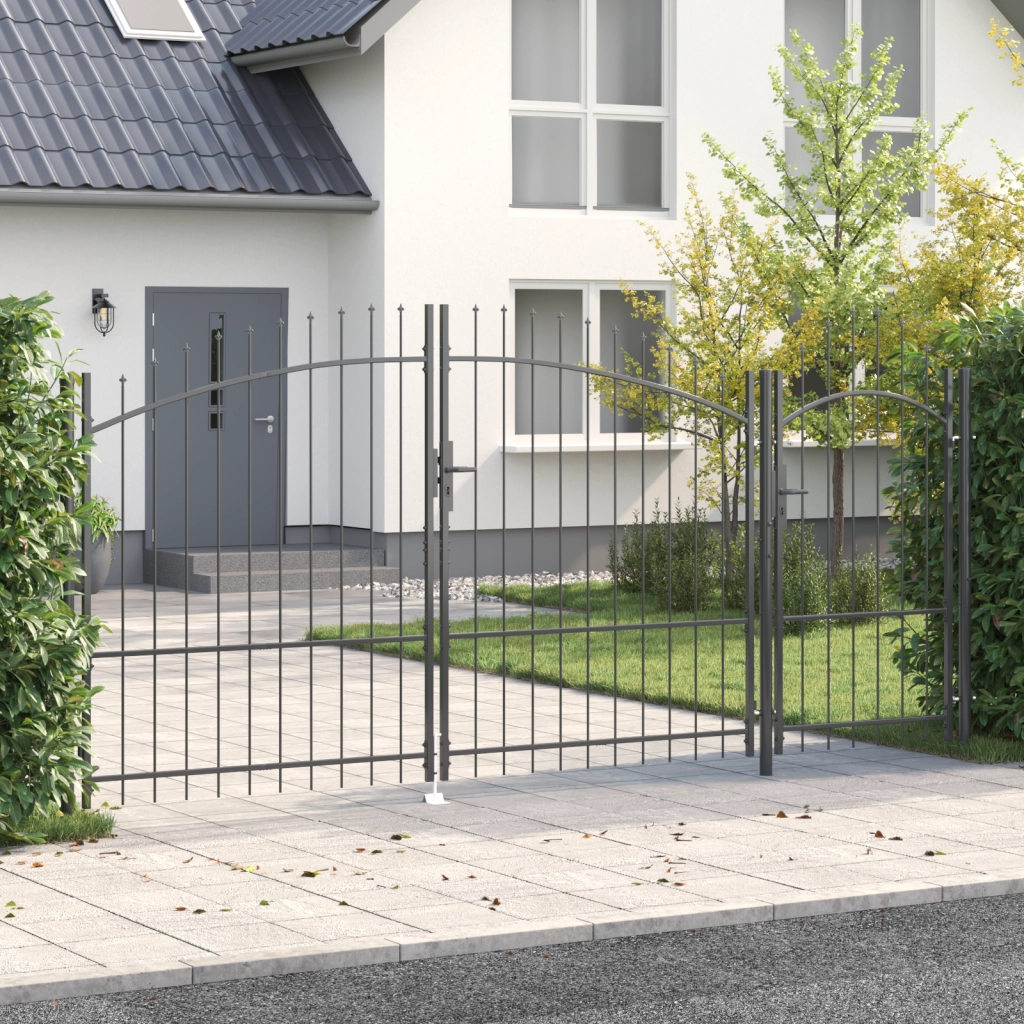 Cancello da Giardino con Punte a Forma di Lancia Grigio 175x400 cm Acciaio