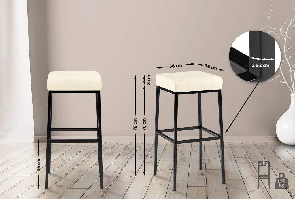 Set 2 sgabelli bar Montreal in similpelle nero,crema