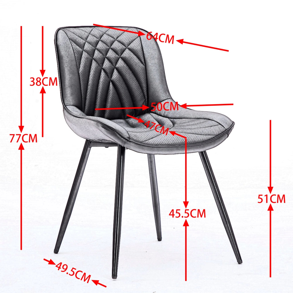 Sedia da pranzo, set da 2, ecopelle, motivo trapuntato 3D, gambe in metallo, marrone