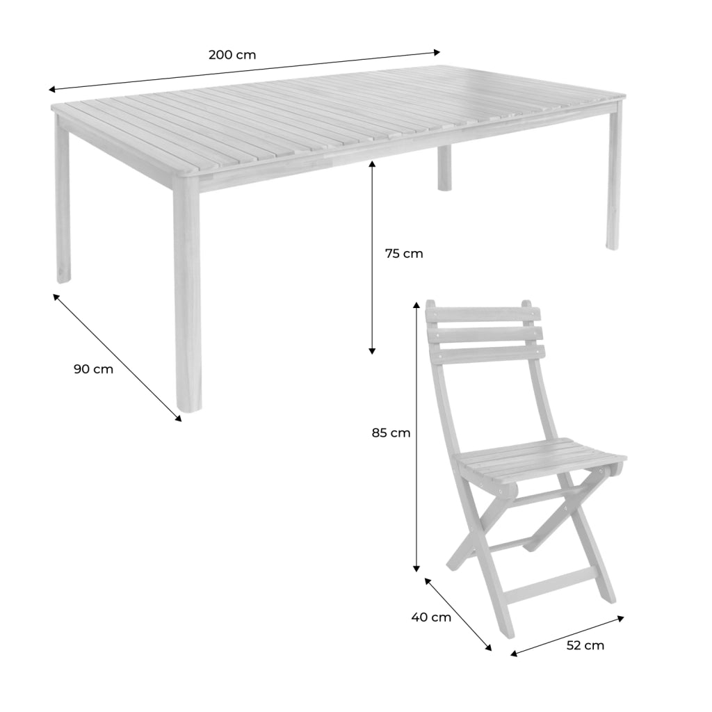 Set tavolo da giardino in acacia con angoli arrotondati con 10 sedie,