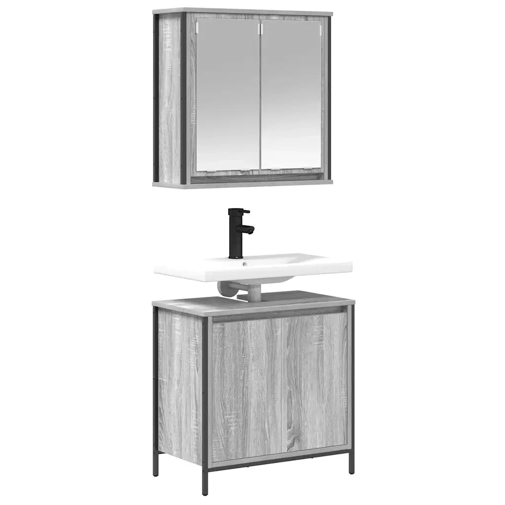 Set Mobili da Bagno | Armadio da bagno 2 pz Grigio Sonoma in Legno Multistrato