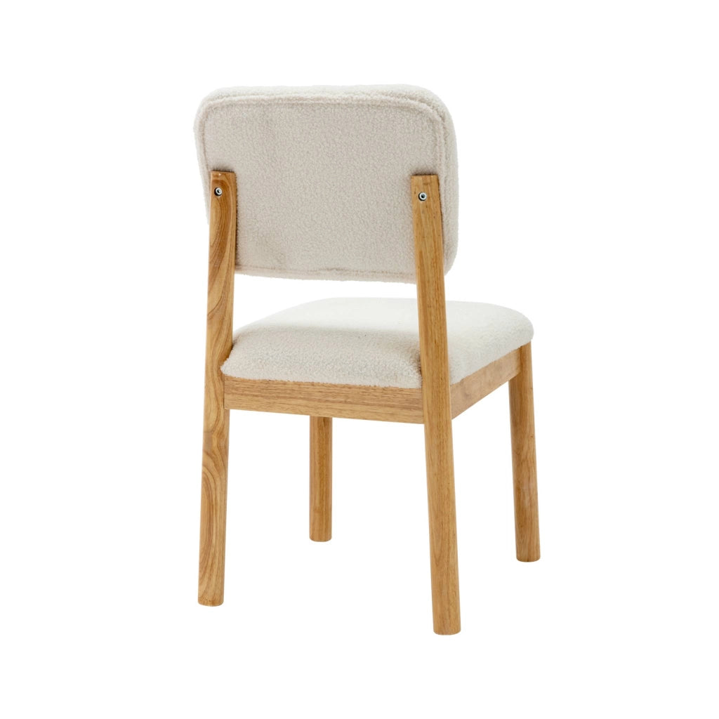 Set di 2 sedie imbottite in legno di hevea e bouclé, bianco