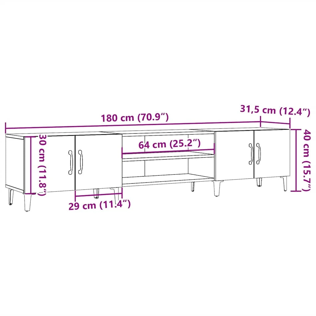 Mobile TV multimediale mensola TV credenza mobile TV sala da pranzo soggiorno camera da letto rovere lavorato a mano 180 x 31,5 x 40 cm legno ingegnerizzato marrone 02_0027251