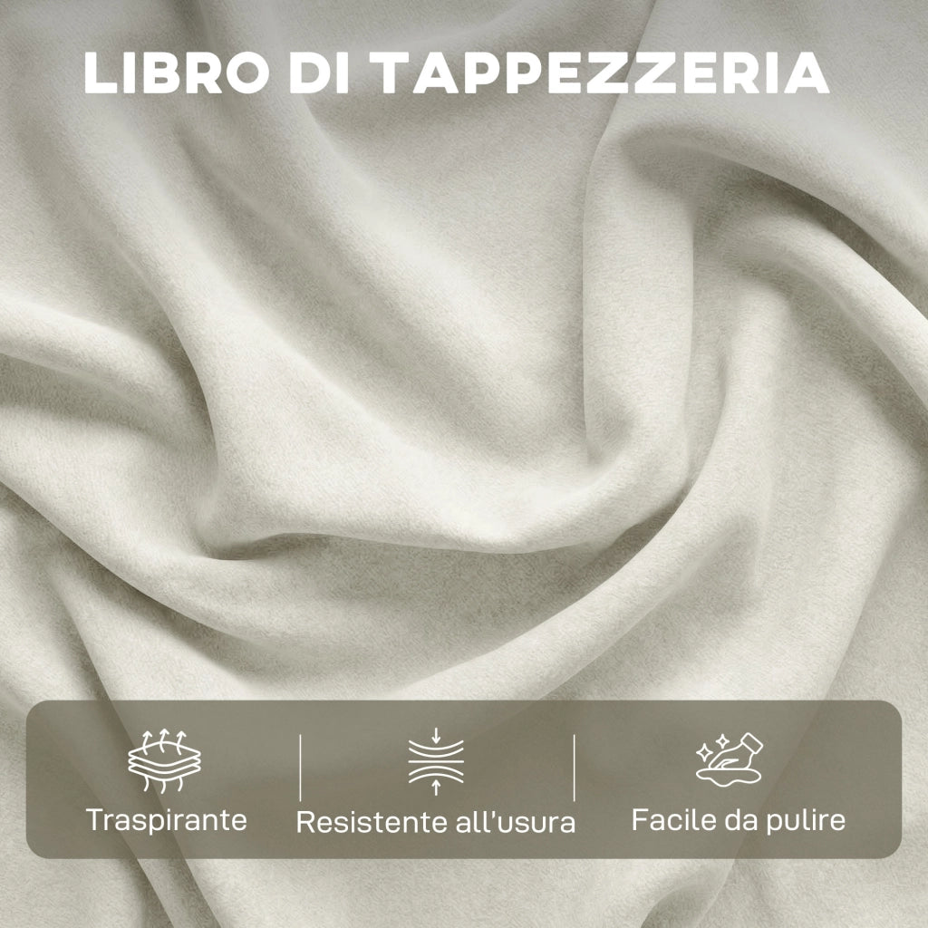 Divano Angolare 3 Posti Modulare in Tessuto con Contenitore e Poggiapiedi ¨C Zephmum ¨C Crema
