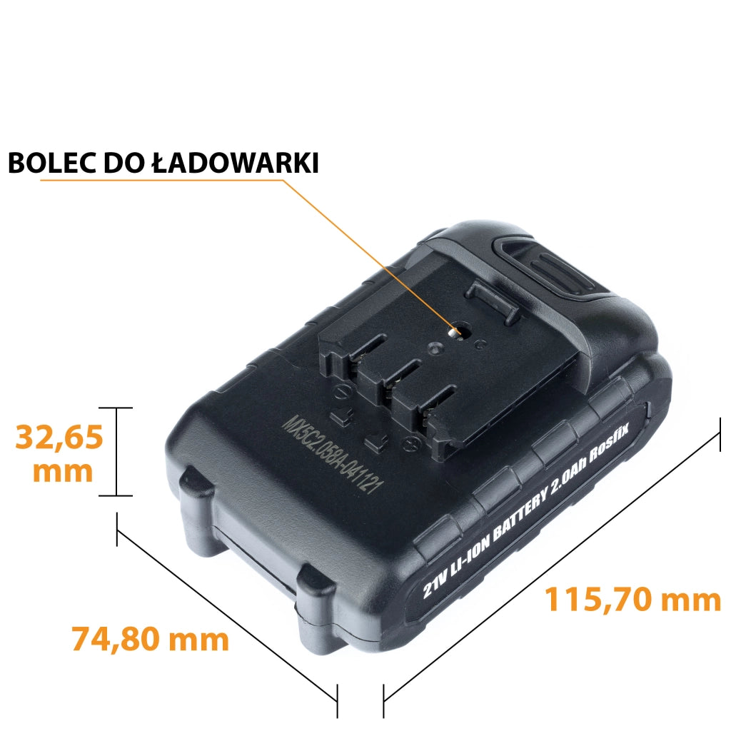 Batteria Li-Ion 2Ah per Utensili Elettrici Rosfix Serie Animal – 21V, Sistema di Controllo Elettronico