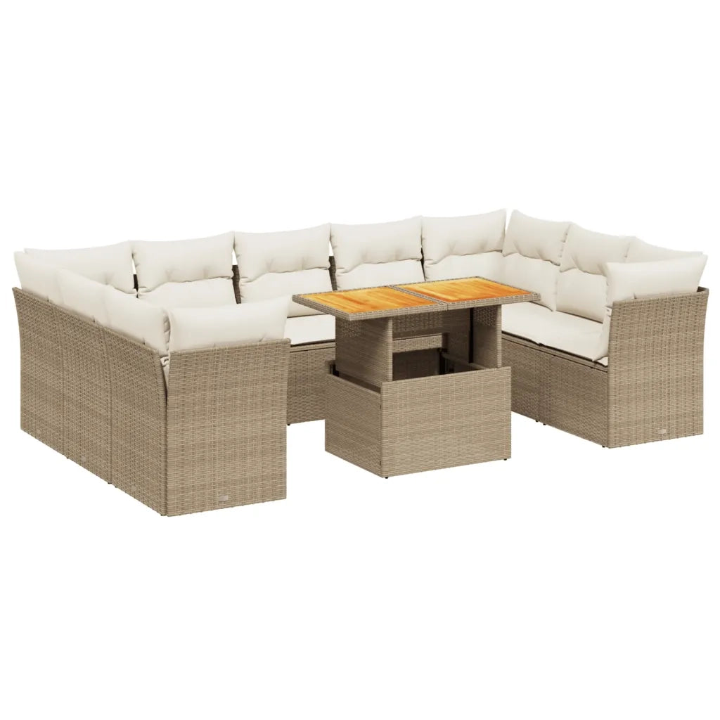 Set Divano da Giardino 10 pz con Cuscini Beige in Polyrattan 3270995