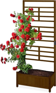 Piantagione con sistema di sostegno e schermo per la privacy per balcone e giardino - HxBxD 171 x 715 x 32 cm, legno marrone