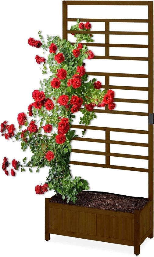 Piantagione con sistema di sostegno e schermo per la privacy per balcone e giardino - HxBxD 171 x 715 x 32 cm, legno marrone