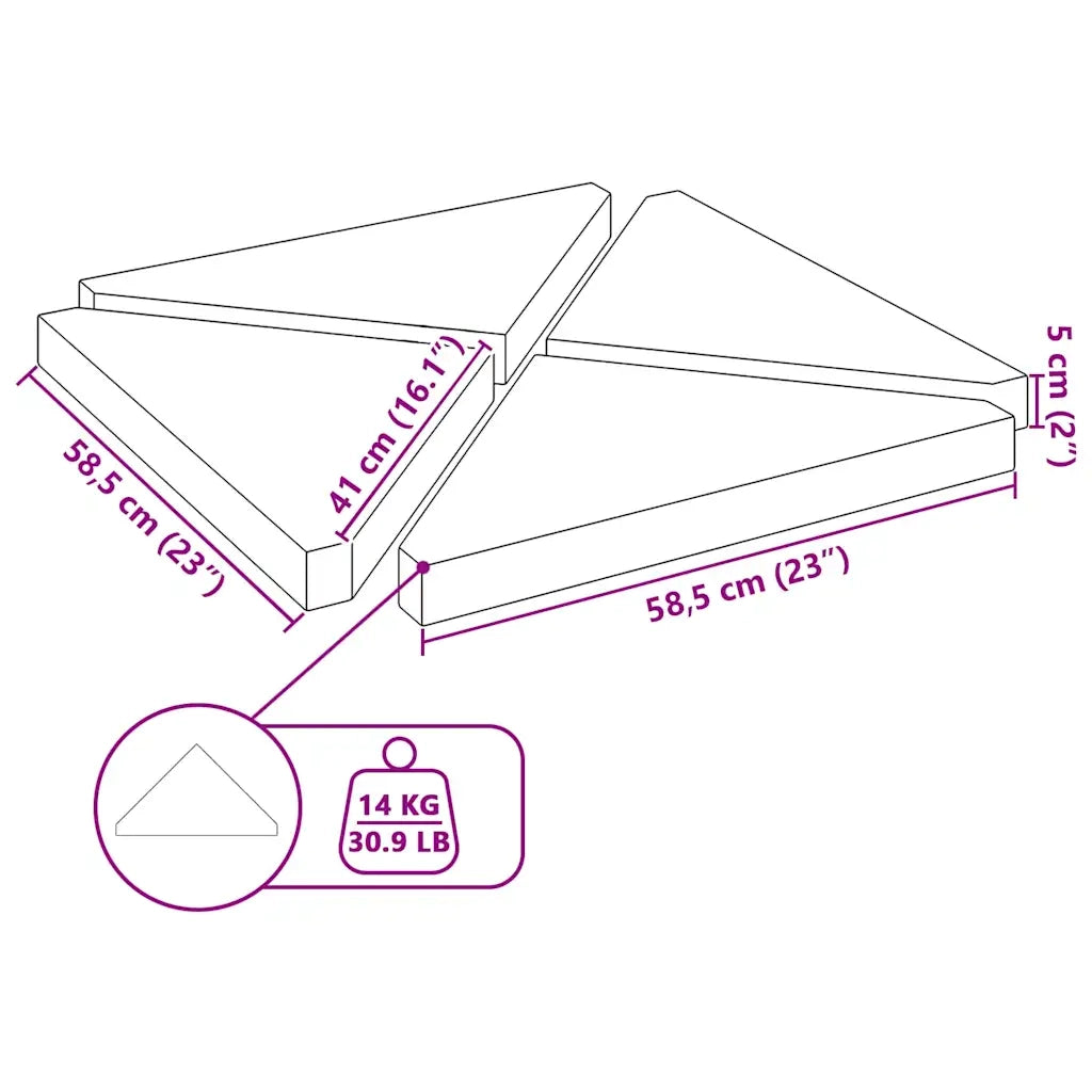 Piastre per Parasole 4 pz in Granito Triangolare 14 kg Grigio 876132