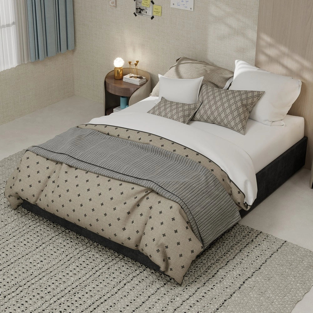 Letto Contenitore Imbottito ¨C MINIMAL ¨C Grigio, Velluto, 140x200, Senza Testiera