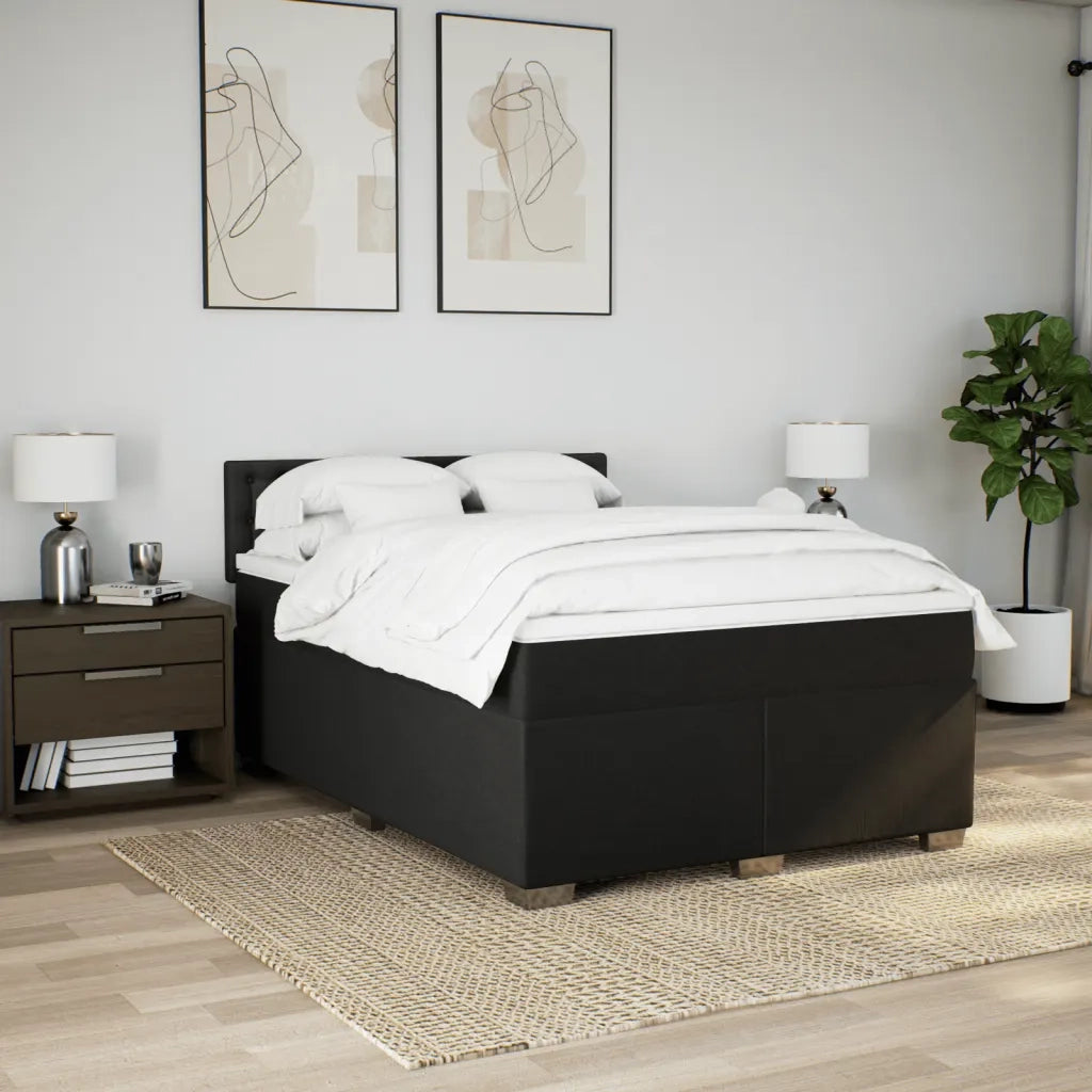 Giroletto a Molle con Materasso Nero 140x200 cm in Tessuto