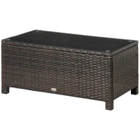 Tavolino da Giardino in Vetro Temperato 5mm Rettangolare Esterno Rattan 85 x 50 x 39 cm Marrone