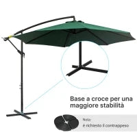 Ombrellone da Esterni Decentrato con Manovella, in Acciaio e Poliestere Anti-UV, 3x2.5 m, Verde