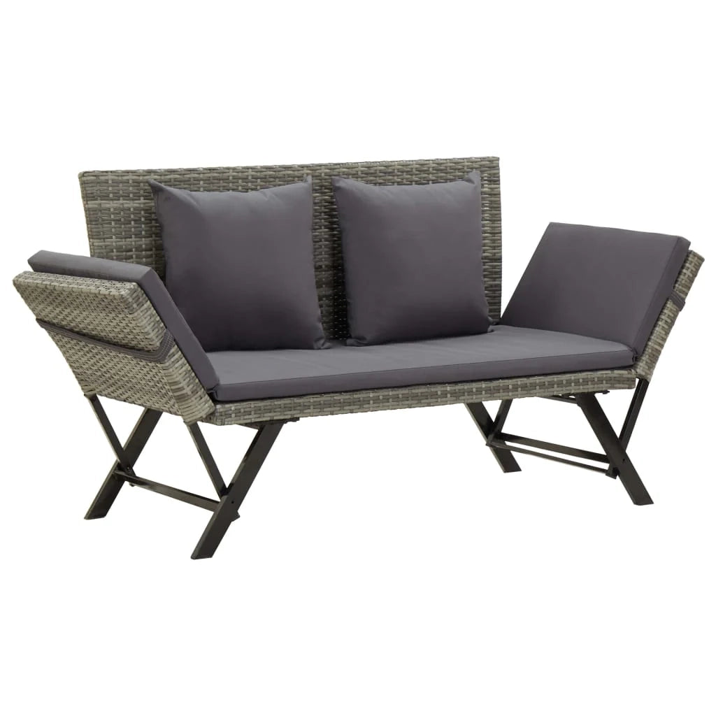 Panca da giardino mobili da esterno per patio mobili da terrazza con cuscini 176 cm resina intrecciata grigia 02_0011592