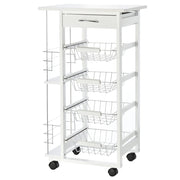 Carrello da Cucina 47x37x83 cm 2 Ripiani 4 Cestelli in Legno MDF  Bianco
