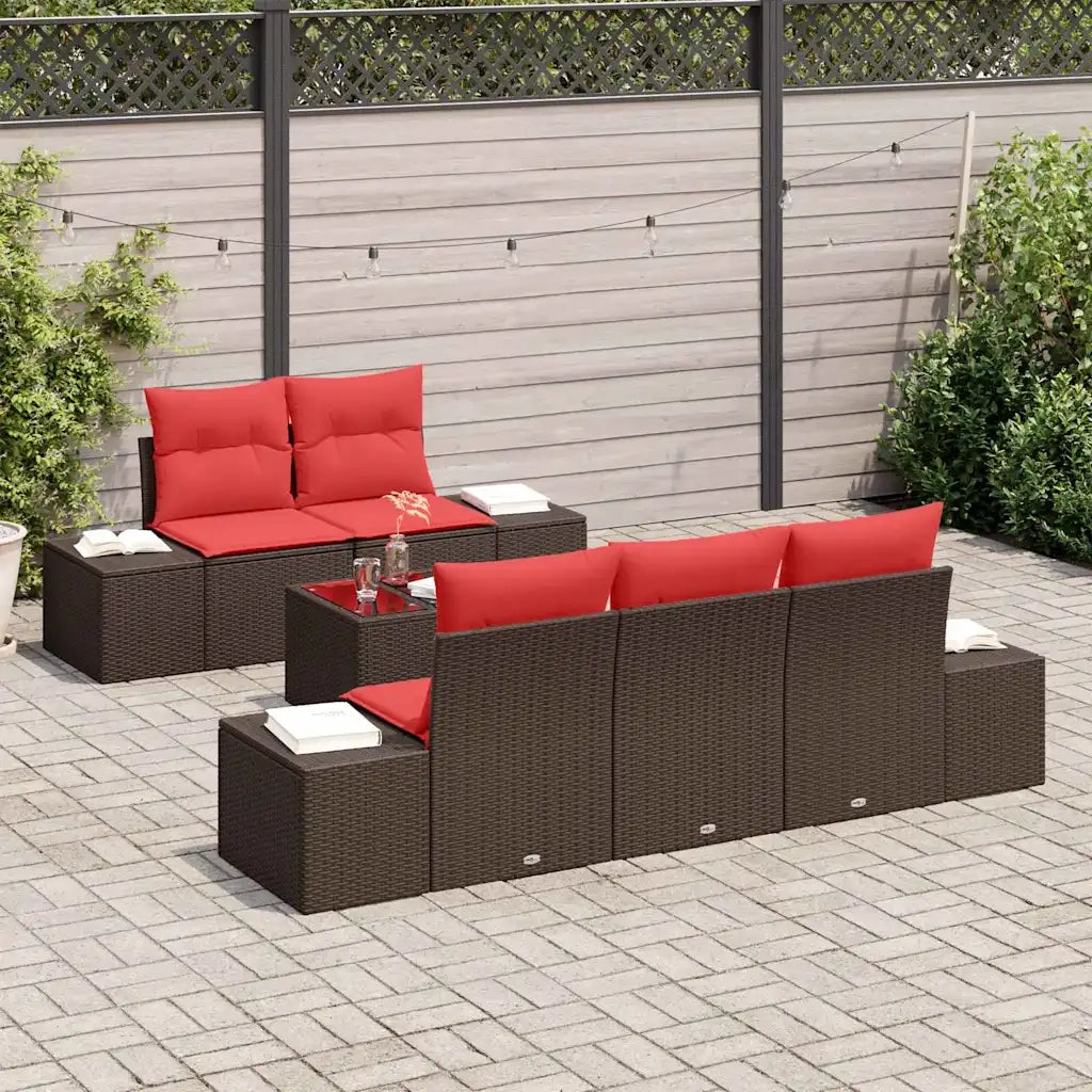 Set Divano da Giardino con cuscino 6 pcs Marrone polyrattan
