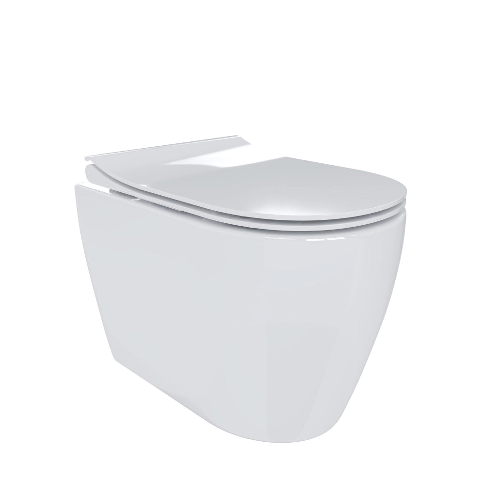 Coppia Sanitari Filomuro Filo Muro Filo Parete Vaso WC E Bidet Design Moderno In Ceramica Con Copriwater Chiusura Soft Close Chiusura Rallentata Colore Bianco Lucido