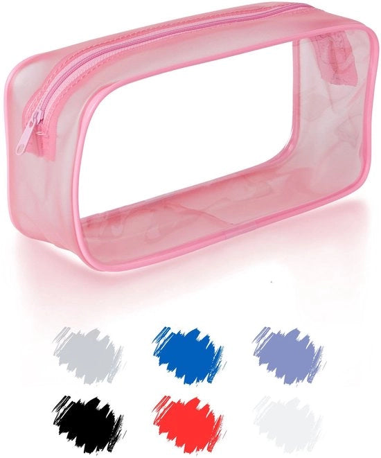 Etui Transparente Rosa Grande per Donne Studentesse, Etui PVC Rond per Borse Cosmetiche, Etui Borsetta Scuola, Articoli da Bagno e Borse Cosmetiche, Etui, Università e Ufficio