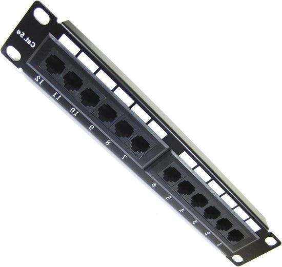 Pannello patch 10 pollici per armadi a rack - 12 porte RJ45 Cat5e UTP 1U