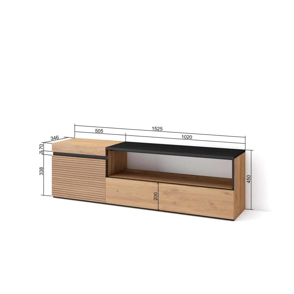 Mobile TV Soggiorno, 150x35x45cm, Per TV fino a 65", Mobile Soggiorno, colore Rovere RF3295