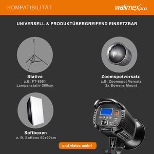 Niova Plus Daylight, Faretto LED per fotografia, luce video 100 W dimmerabile, con riflettore Bowens e diffusore, con tecnologia COB-LED, per studio fotografico