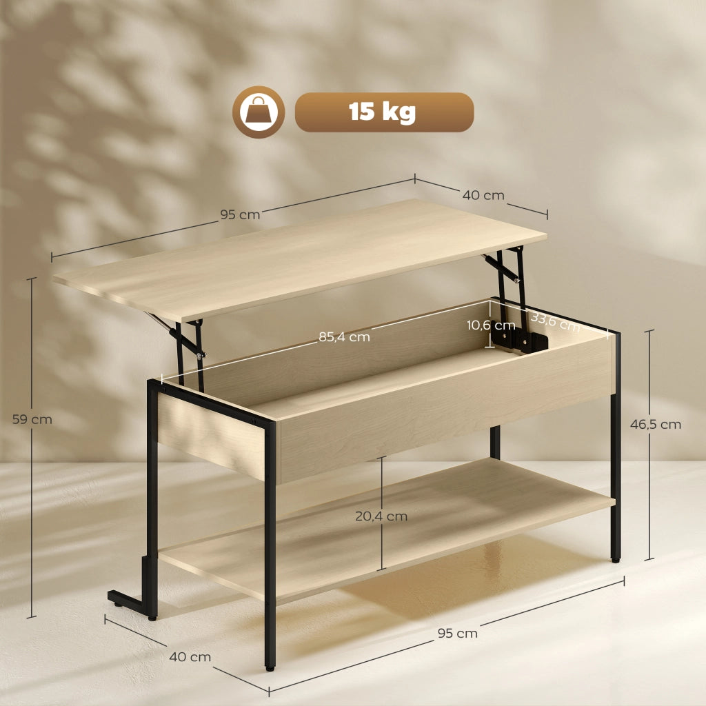 Tavolino da salotto con ripiano sollevabile e scaffale aperto ¨C zephmum ¨C 95x40x59cm legno naturale
