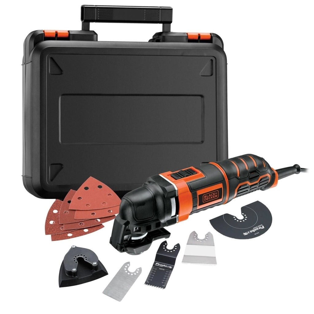 BLACK+DECKER MT300KA-QS Utensile Multifunzione Oscillante 300 W Velocita' 10000-22000 OPM Cambio Accessori Super-Lok con Adattatore Universale colore Nero Arancione