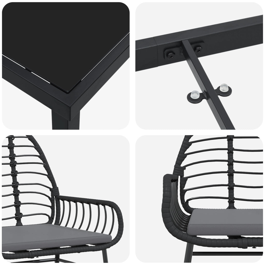 Set da Pranzo da Giardino 7 Pezzi con Cuscini Nero Polyrattan