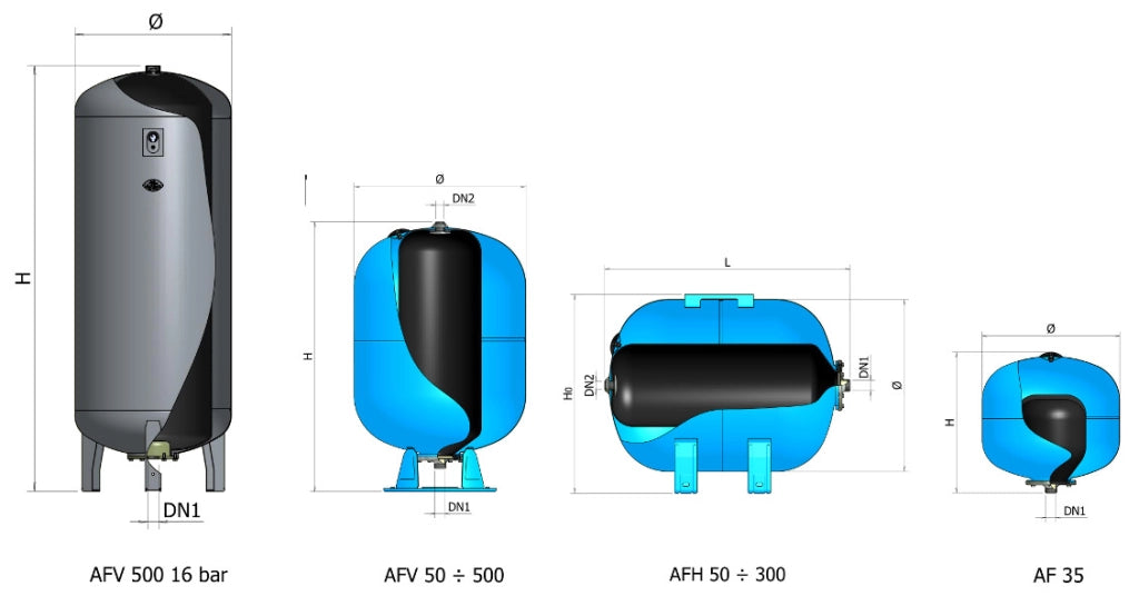 VASO per AUTOCLAVE A MEMBRANA Intercambiabile AFV-500 PN10 VERNICIATO Rosso/Blu/Bianco 500LT