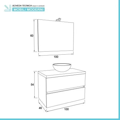 Mobile bagno sospeso 100 Town bianco top rovere fossile per lavabo d'appoggio