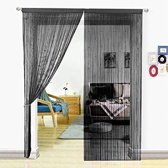 Tessuto decorativo a strisce - Corda a forma di spaghetti per tende - 1 pezzo - Nero - 200x200 cm