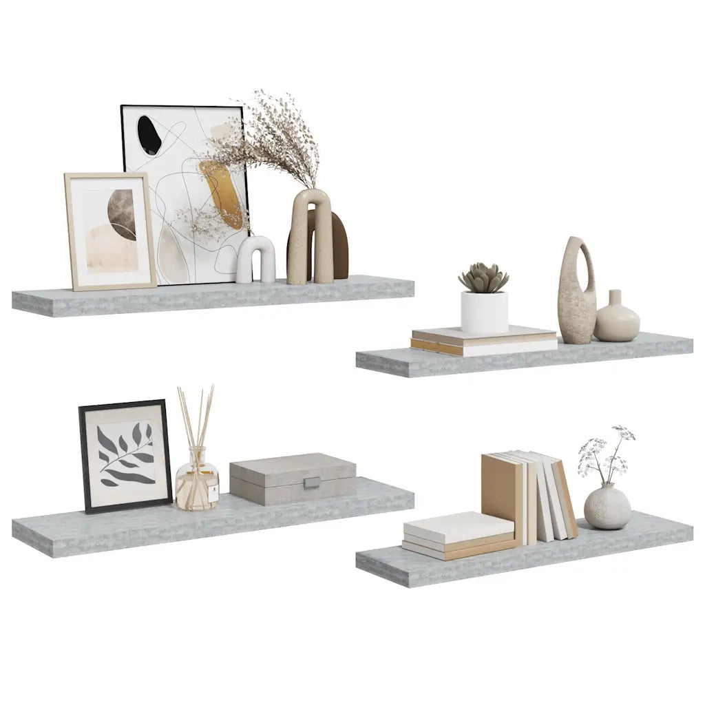 Scaffali a Parete 4 pz Grigio Cemento 90x23,5x3,8 cm in MDF 326605