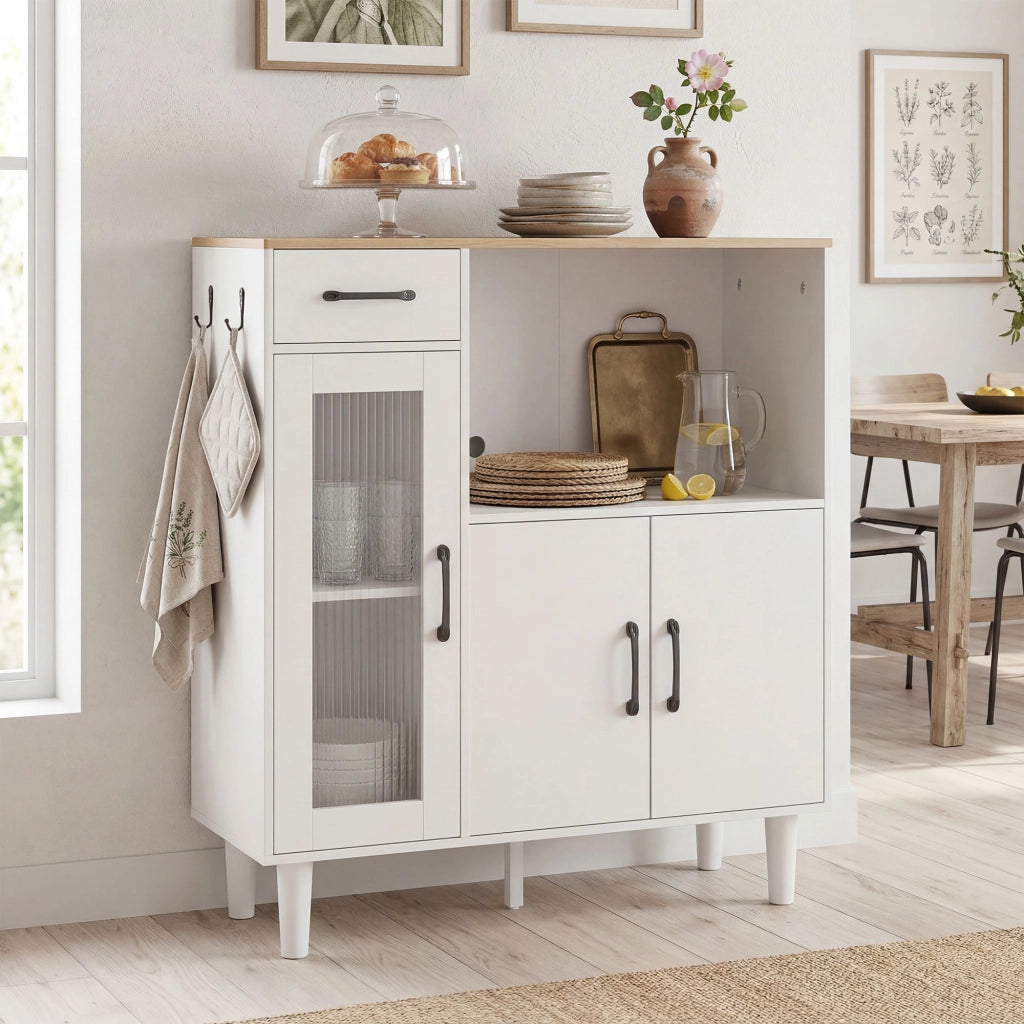 Cassettiera con ante e cassetti ¨C zephmum ¨C bianco e rovere 80x34x91 cm