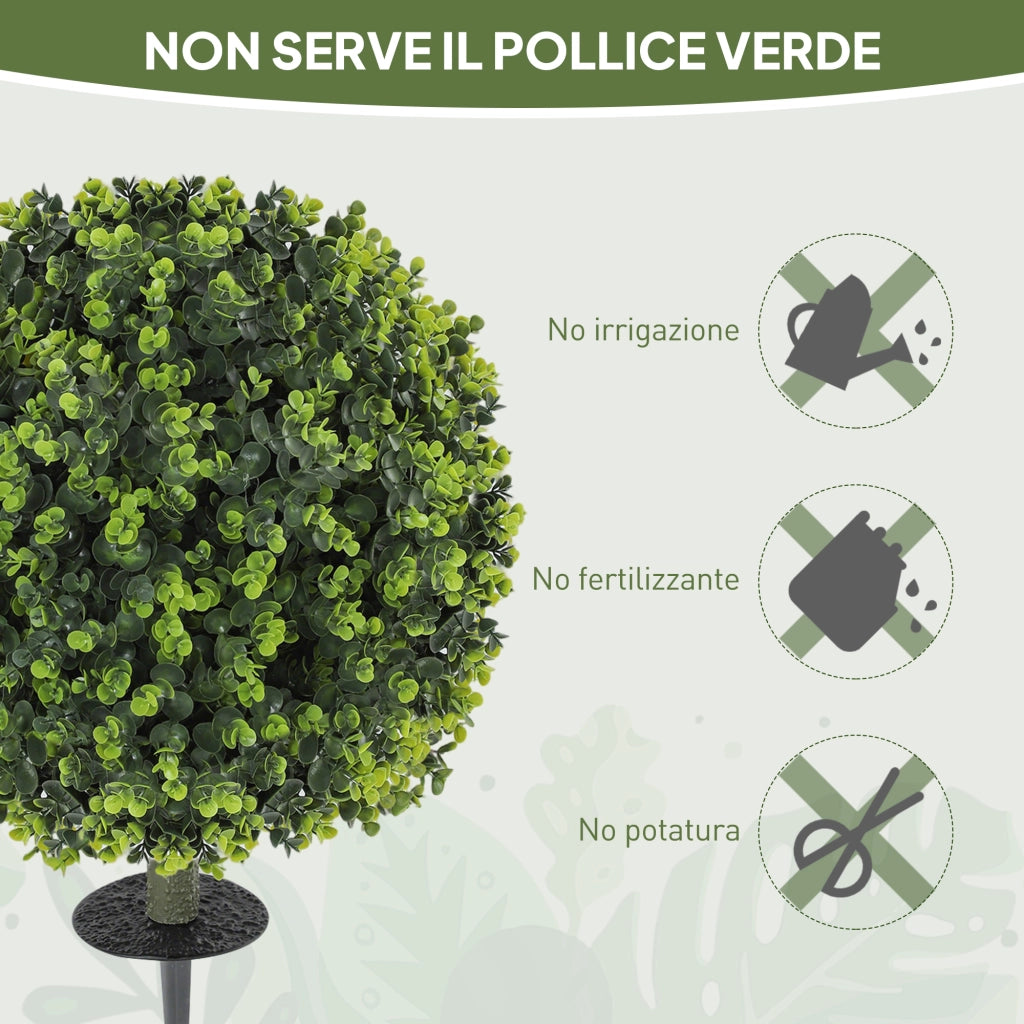 Set 2 Piante Artificiali di Bosso da 40 cm con Picchetto Integrato per Interno ed Esterno. Verde
