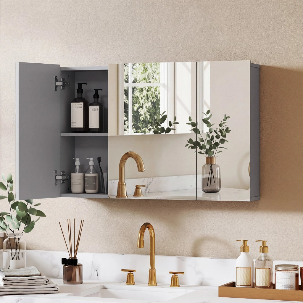 Armadietto specchio bagno a parete 3 ante ¨C Xylo ¨C grigio con ripiani regolabili