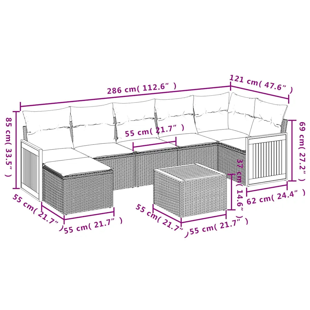 Set Divani da Giardino 8 pz con Cuscini Nero in Polyrattan 3227877