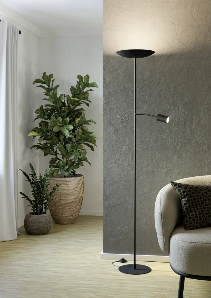 Piantana Industrial Minimal Conivarino Acciaio Nero 2 Luci Led 30W 3150+480Lm