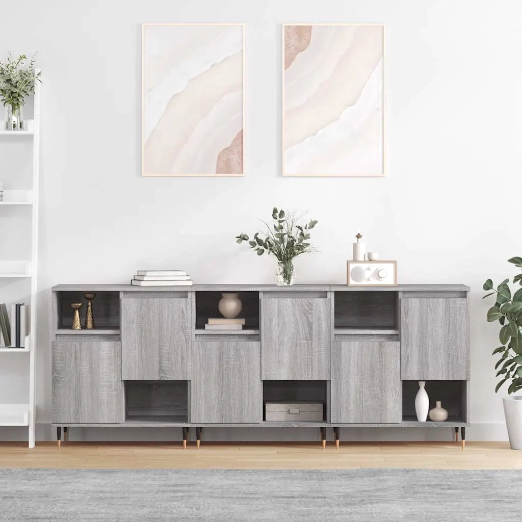 Credenze 3 pz | Madia | Buffet da pranzo | Armadio da pranzo Grigio Sonoma in Legno Multistrato