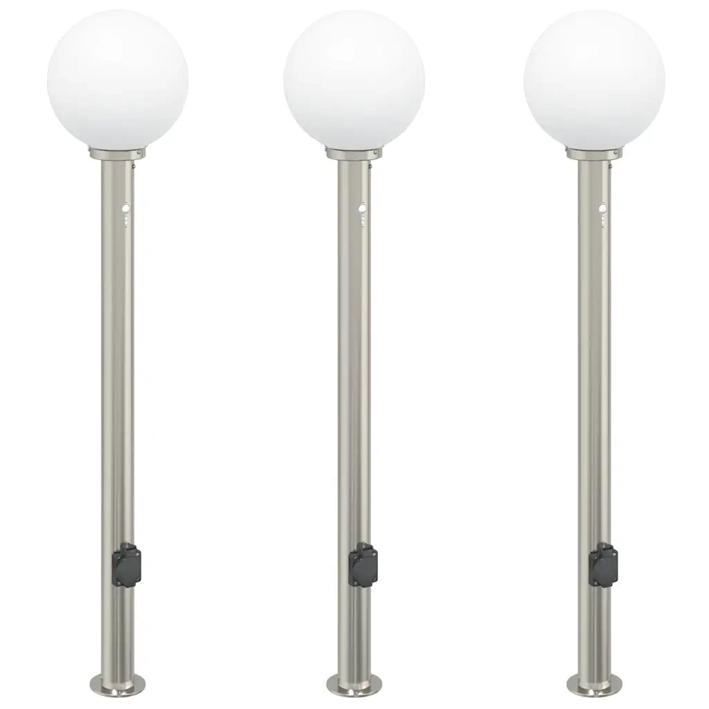 Lampioni a dissuasore con sensore e presa 3 pz 120 cm Acciaio Inox IP44 4006110