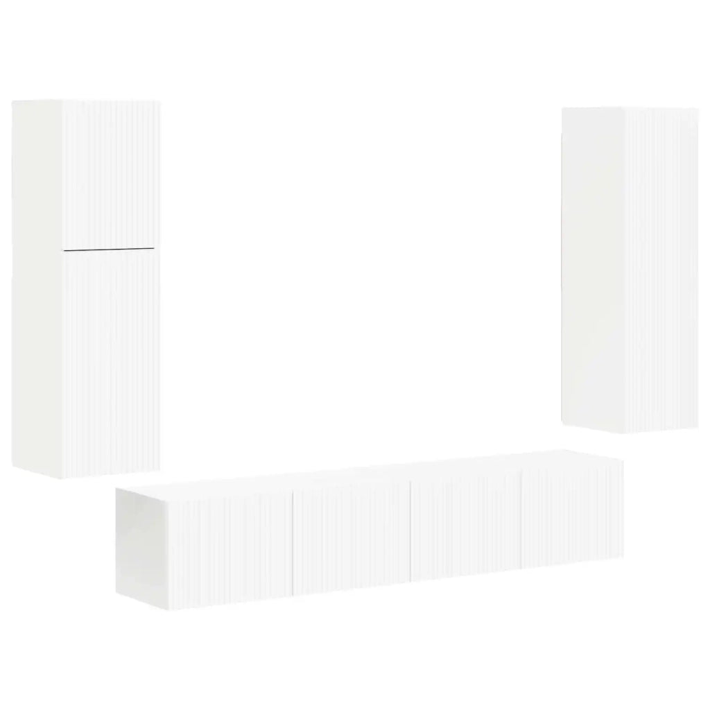 Set mobile TV Montaggio a parete 4 pcs Bianco Legno multistrato 3409033