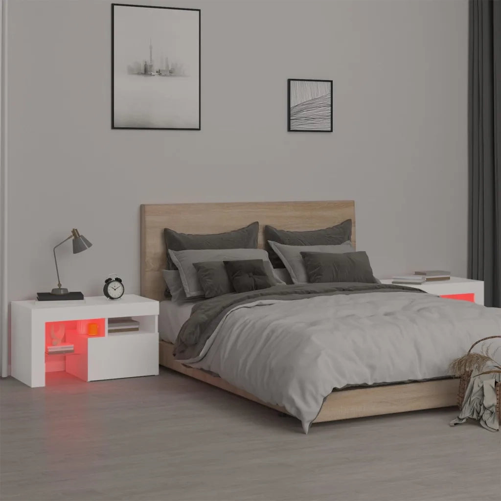 Comodini 2 pz con Luci a LED Bianchi 70x36,5x40 cm 3152770