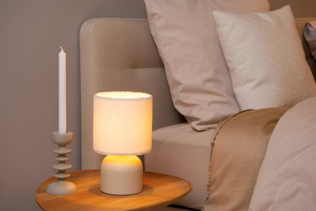 Lampada da tavolo crema paralume cotone E14 Lucide