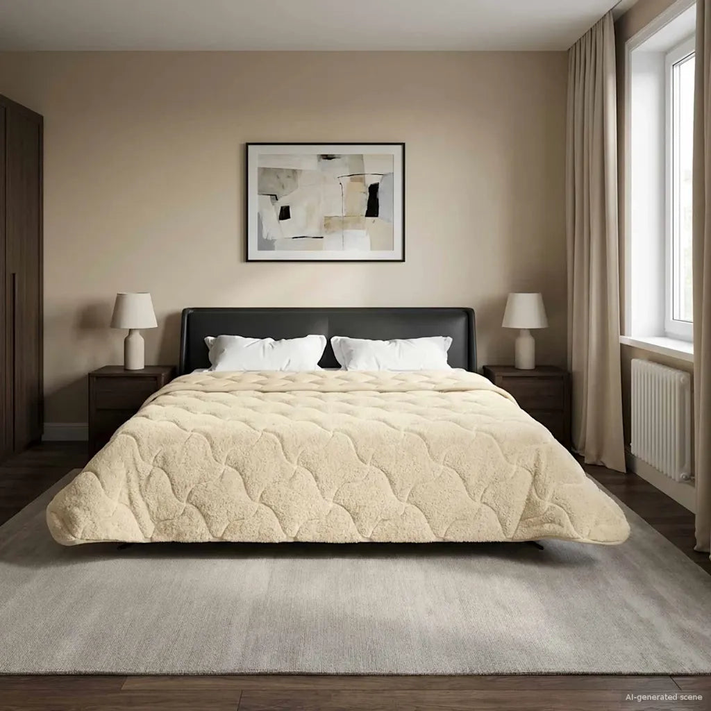 Duvet Invernale Crema 200 x 220 cm Microfibra e Fleece Teddy